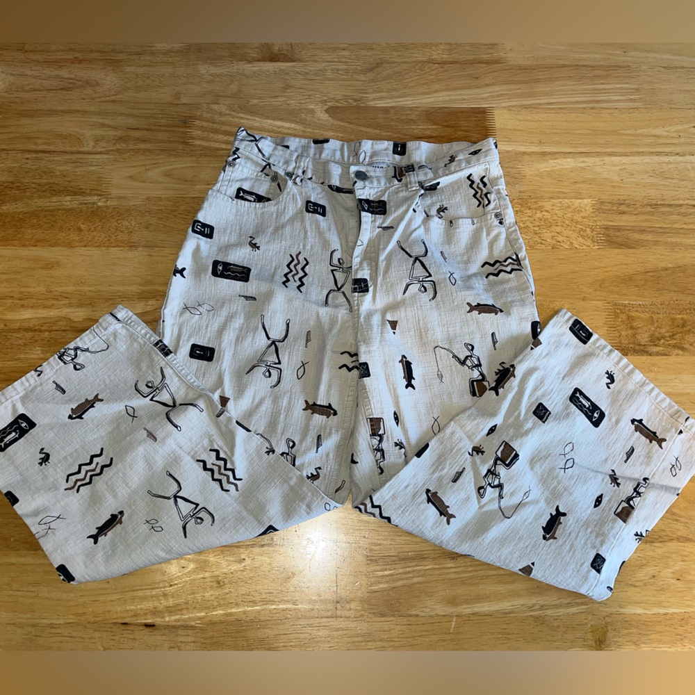Chico's Tan Capris with Funky Fishing Pattern